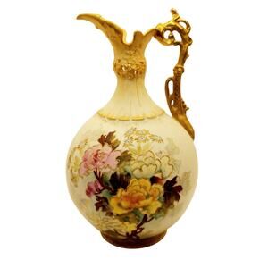 Antique Ernst Wahliss E W Turn Ewer Pitcher Ornate Floral Gold Gilt Numbered